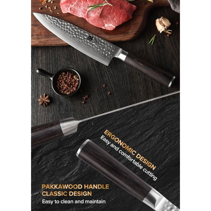 Ніж кухарський XINZUO Gyuto 20.1 см з дамаської сталі, професійний, серія He