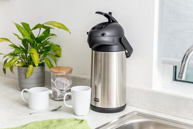 Emsa 637301600 President Insulated Pump Carafe | Capacity: 3 Liters | 12 hours hot | Detachable pump head | Integrated carrying handle | Stainless steel/Black