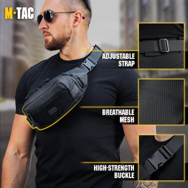 Тактична поясна сумка M-Tac Elite Hex, для активного відпочинку, EDC, військових, спорту та повсякденного використання, Cordura 500D/1000D, водонепроникна блискавка, органайзер з кількома відділеннями, чорний колір