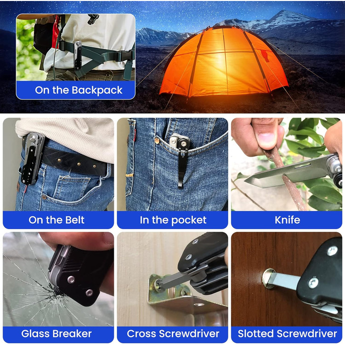 HONZIN Mutitoo 5-in-1 Multifunction Pocket Knife, Folding Knife, Scissors, Detachable Geometric Knife Made of Stainless Steel for Outdoor Use, with Cord Pull Pouch (Extra 11 Screwdriver Inserts) (M)