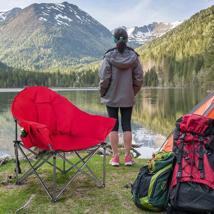 Крісло для кемпінгу High Point Sports Moon XXL: широке, складне, до 150 кг, червоне