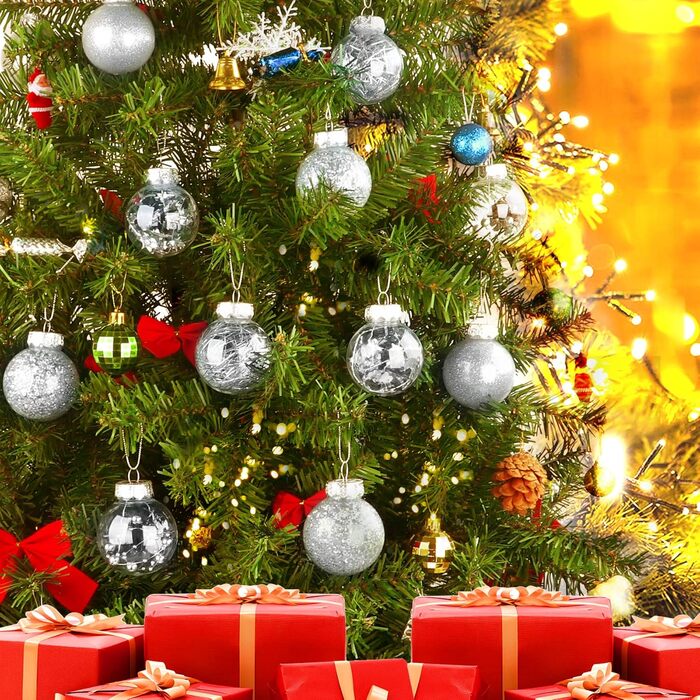 Шарм-кулі для ялинки, пластикові, срібні, 6 см, набір 30 шт. з петелькою