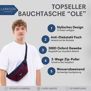 Поясна сумка LARKSON Bauchtasche для жінок та чоловіків, бежева - Ole, для спорту, відпочинку, міста, фестивалів, з ремінцем, водонепроникна (Блакитна Ягода)