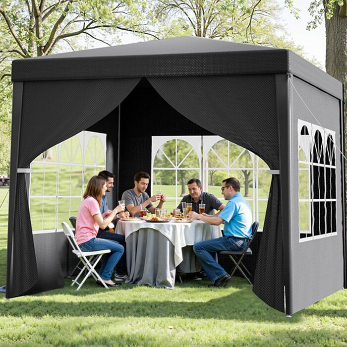 Toboli Pavilion 3 x 3 m in Grey with UV Protection 50+, Garden Pavilion with Removable Sides, Party Tent with Windows for e.g. Terrace and Festival