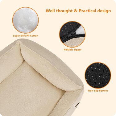 Ліжко для собак, собаче ліжко, подушка для собак, корзина для собак. Знімне та пральне, бежеве, 90 x 75 x 25 см