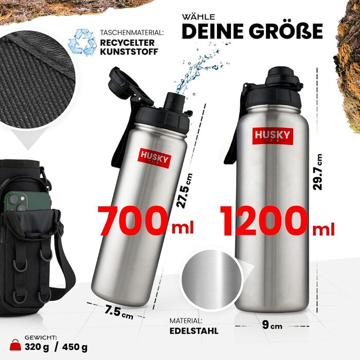 Stainless Steel Water Bottle with FREE Carry Bag - 700ml - BPA-Free, Leak-Proof, and Dishwasher Safe Thermo Insulated Bottle - Double-Walled Thermos Bottle, Sports, Outdoor (700 ml, Silver Edition)