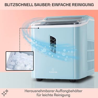 Klarstein Ice Cube Machine Small, Fast Ice Cube Maker, Self-Cleaning Ice Cube Maker, Ice Cube Device for Large and Small Ice Cubes, with Ice Cube Container, 12kg/24h, Capacity 1.5 L (Blue)