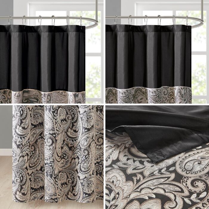 Штора для ванної кімнати Madison Park Aubrey з візерунком Paisley, жаккард, мікрофібра, 183x183 см, чорна