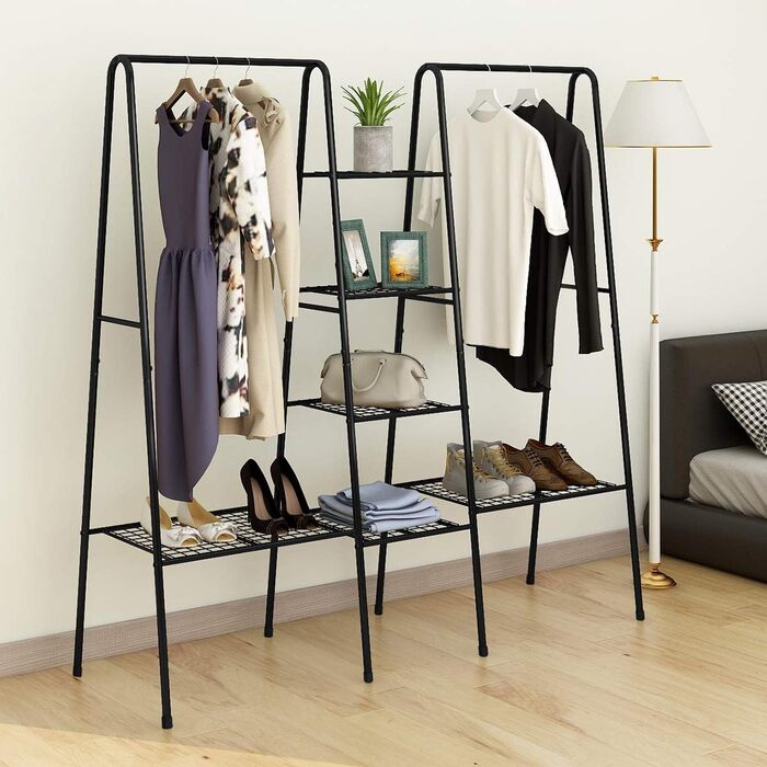 JURMERRY Metal Clothes Rack Clothes Rod Garment Racks with Shoe Storage, Black