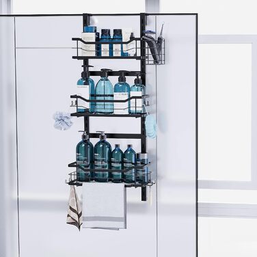 Golden Bell Shower Shelf, Over-the-Door Shower Shelf (No Drilling), Shampoo Holder for Shower, Adjustable Hanging Shower Shelf 3 Tiers Over the Door Glass Wall for Bathroom, Black
