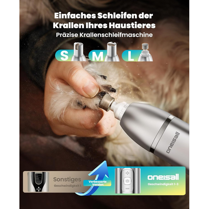 Набір для стрижки собак 4-в-1 Oneisall: стрижка, триммінг, шліфування кігтів. Тиха машинка для собак та котів з LCD-дисплеєм. Ідеально для тіла, лап, очей, вух, обличчя.