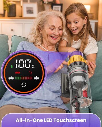 Акумуляторний пилосос SICBCGB 48000Pa/550W/70хв, 2.0L з HD-дисплеєм, антизаплутувальною щіткою, док-станцією, 11-шаровою фільтрацією для шерсті тварин та авто (фіолетовий)