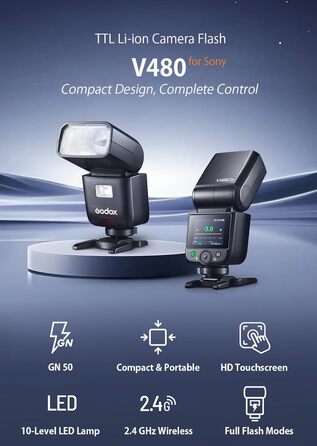Спалах для камери Godox V480C з сенсорним екраном, GN50, TTL, HSS 1/8000s, сумісний з Canon R6 Mark II, R10, R7, R100, EOS-R, R5 Mark II, R6, RP, R8, M50, 600D, 90D, 700D, 750D