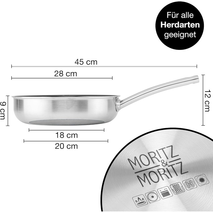 Сковорода Moritz & Moritz антипригарна 28 см індукційна з керамічним покриттям та стільниковою структурою. Нержавіюча сталь, високі борти, для всіх плит (газ, електро, індукція). Без кришки, діаметр 28 см