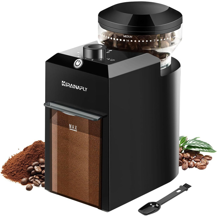 KIRAINAFLY Electric Coffee Grinder, adjustable coffee grinder with 28 precise grind settings for French Press, drip coffee, and espresso, 12 cups (Black)
