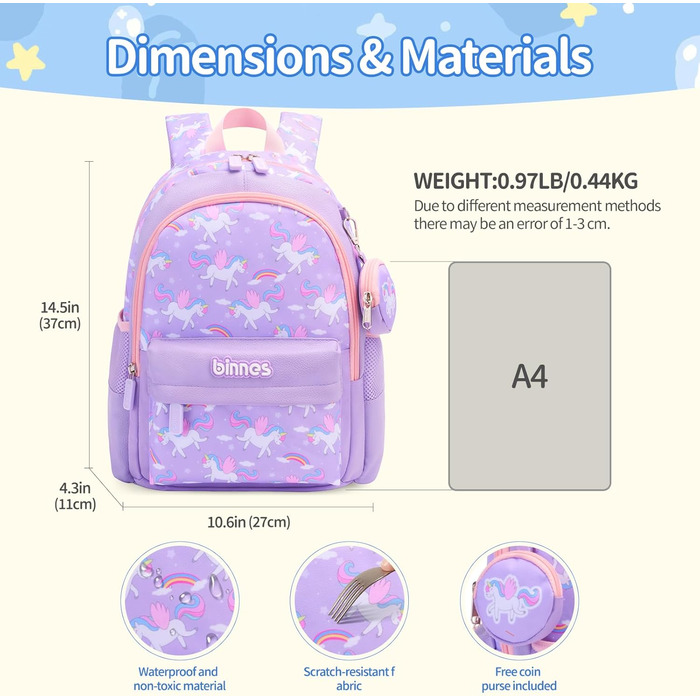 Дитячий рюкзак SUN EIGHT для хлопчиків та дівчаток: легкий, міцний, для садка, школи та подорожей (фіолетовий)