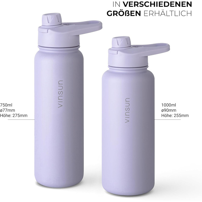 Stainless steel water bottle, purple, 1L - Straw, drinking spout - leak-proof, carbonated beverage compatible, BPA-free - Thermos bottle, sports, outdoor, school, university, bicycle, hiking, gym