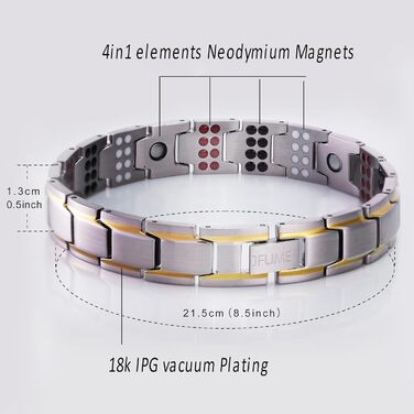 Чоловічий браслет JFUME з нержавіючої сталі, подарунок для чоловіків, 21,5 см, регульований (срібло та золото)