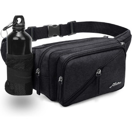Чоловіча та жіноча поясна сумка на пояс, водонепроникна, з тримачем для пляшки, для туризму, прогулянок з собакою, активного відпочинку (Чорний)
