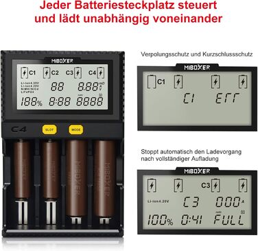 Зарядний пристрій для акумуляторів 18650 з 4 слотами, LCD-дисплеєм, для Li-Ion, LiFePO4, NI-MH, NI-Cd, AA, AAA, C, 18350, 18500, 18700, 20700, 21700, 26650, RCR123