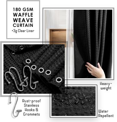 Набір аксесуарів для ванної кімнати 25 предметів: душова полиця, органайзер, зелений душовий завіс, щітка для унітазу, відро, дозатор мила (Чорний)