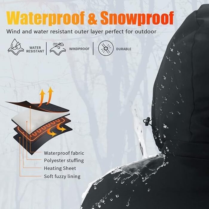 Електрична гріюча жилетка для чоловіків Rrtizan з акумулятором 10000mAh, 15 зон нагріву, 3 температурні режими, вітронепроникна (Чорний, S)