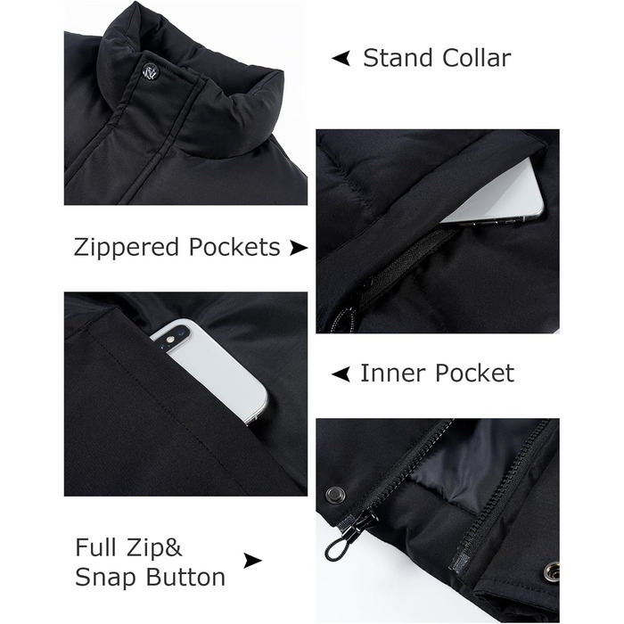 Чоловічий жилет Flygo з пухозаповнювачем, теплий, без рукавів, чорний (XL)