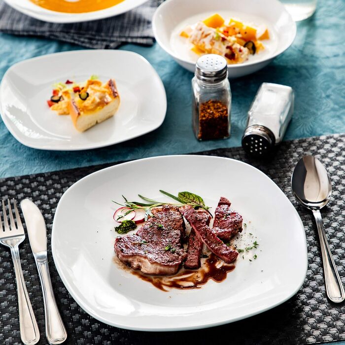 MALACASA Комплект посуду на 12 осіб, серія Elisa, 48 предметів: тарілки супові, десертні, обідні та миски, порцеляновий сервіз, світло-сірий колір