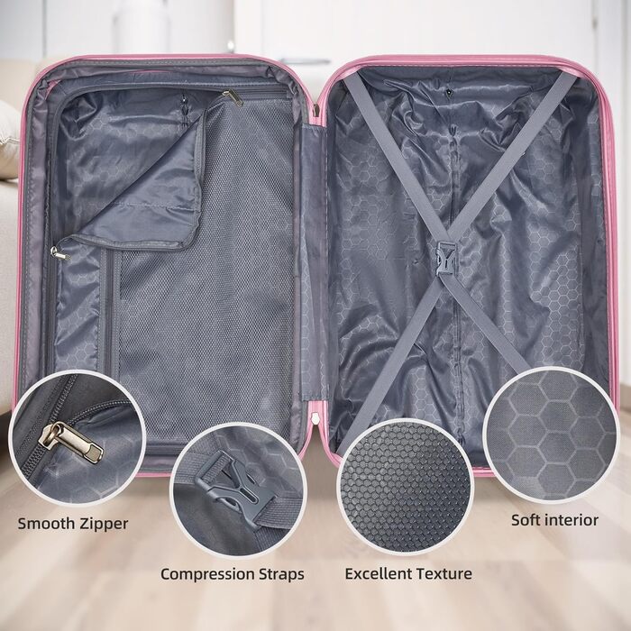 Набір валіз LARVENDER 5-ти частинний, з жорсткого пластику, розширюваний, з кодовим замком, (Колір персиковий-мерехтливий)