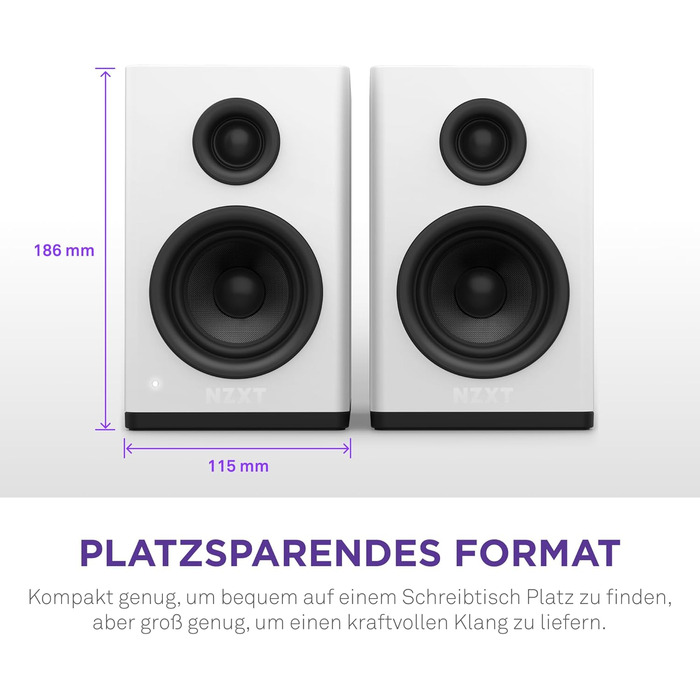 Комп'ютерні колонки NZXT Relay – 80 Вт, повний діапазон звуку, білий колір