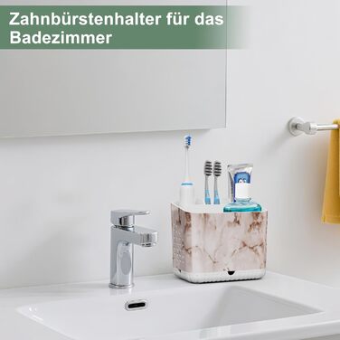 Тримач для зубних щіток електричної та звичайної, дерев'яний, з дренажними отворами, органайзер для ванної кімнати (світло-сірий мармур)