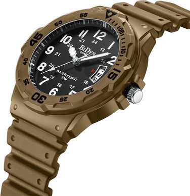 HANPOSH чоловічий годинник: аналоговий кварцовий годинник для чоловіків з датою, водонепроникний 50M, стильний дизайн, силіконовий ремінець (06- Khaki Schwarz)