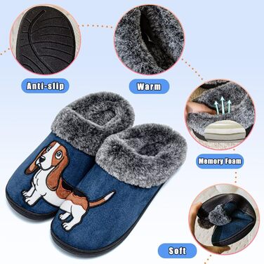 Тапочки домашні жіночі чоловічі з вишивкою у вигляді милого собаки, теплі, з плюшевою підкладкою, зимові, синього кольору (46/47 EU)