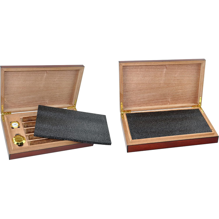 Вологозбережувач для сигар Eitida на 25-50 сигар з прозорим скляним дисплеєм, ручної роботи з іспанського кедру з перегородкою, зволожувачем та гігрометром, чорний ебоніт (Sapeli-kirsche_5ct)