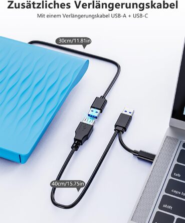 Зовнішній DVD CD привід DANGZW USB 3.0 Type-C, портативний DVD-брунер та плеєр для ноутбука та ПК (Windows, MacOS, Linux), синій