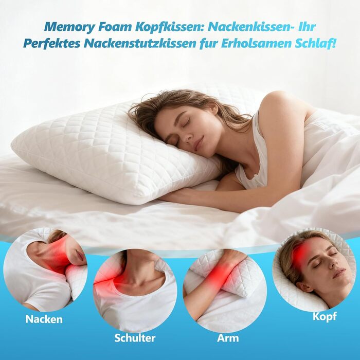 Подушка з піни Memory Foam для сну, охолоджуюча, ортопедична для сну на боці, біла, 40x80 см
