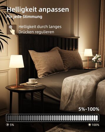 Світлодіодні настільні лампи EZVALO бездротові, 2 шт., IP65, USB-C, димування, 3 режими кольору, для дому та кемпінгу (дерев'яний колір)