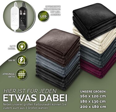 Sinnlein® Електрична гріюча ковдра з плюшу 200 x 180 см | 9 температурних режимів | Таймер | Зручна ковдра | Відключення за таймером | Можливість прання до 40°C | Digitalanzeige