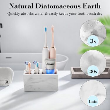 Тримач для зубних щіток Luxspire з 5 відділеннями, з пісковику, для ванної кімнати, електричний, органайзер для зубних щіток та пасти, білий мармур, 1 шт.