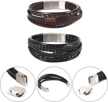 Чоловічий шкіряний браслет, чорний, персоналізований, чудовий подарунок (21 см)