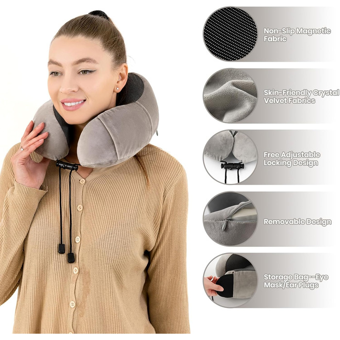 Подушка для шиї Good Nite для подорожей (літак, авто) - ергономічна, м'яка, сіра, для дорослих