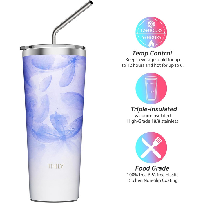 Термос-чашка THILY 780 мл з подвійними стінками, 2 шт. (Золотий мармур + Синій мармур)