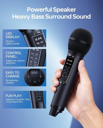 Bluetooth-караоке машина для дорослих та дітей, портативна 80W акустика з 2 бездротовими мікрофонами, регулятором ехо, підтримка USB/AUX/TF-картки, ідеальний подарунок для дому та вулиці
