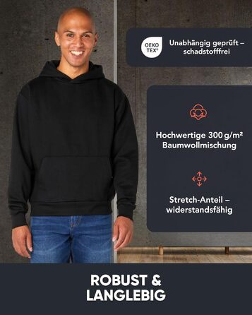 Чоловічий худі FM London Essentials Oversized — теплий прогулянковий худі з капюшоном, бавовняна суміш, чорний, розмір XL