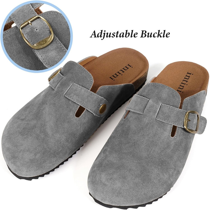 Зручні шльопанці Intini для дому та саду: чоловічі та жіночі, шкіряне устілка, моделі 36-48, сірий колір