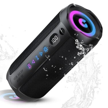 Портативна Bluetooth колонка COIOC з підсвіткою, 30W, IPX7, 30 годин, AUX, TF карта - Чорна
