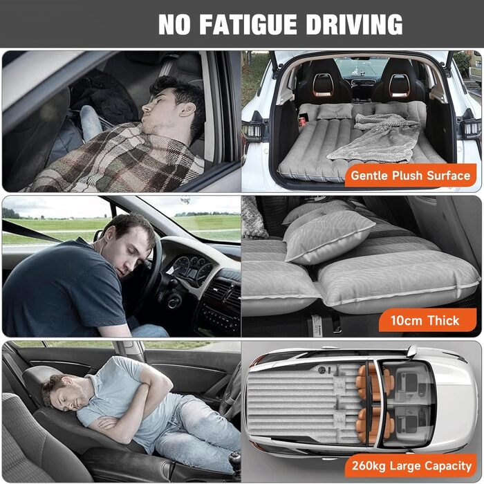 Automatic Air Mattress for SUV - Flocked Surface Inflatable Bed with 2 Pillows - Car Bed for Trunk, Travel, Camping & Home (Light Grey, 183x124x10 cm)