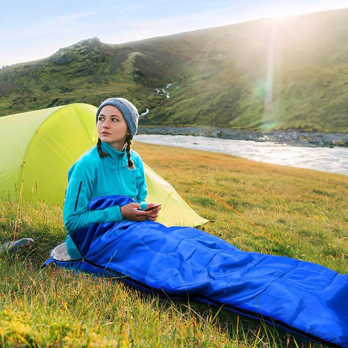 Сплячий мішок Rectoo: водовідштовхуючий, для кемпінгу та подорожей, 200x73 см, блакитний