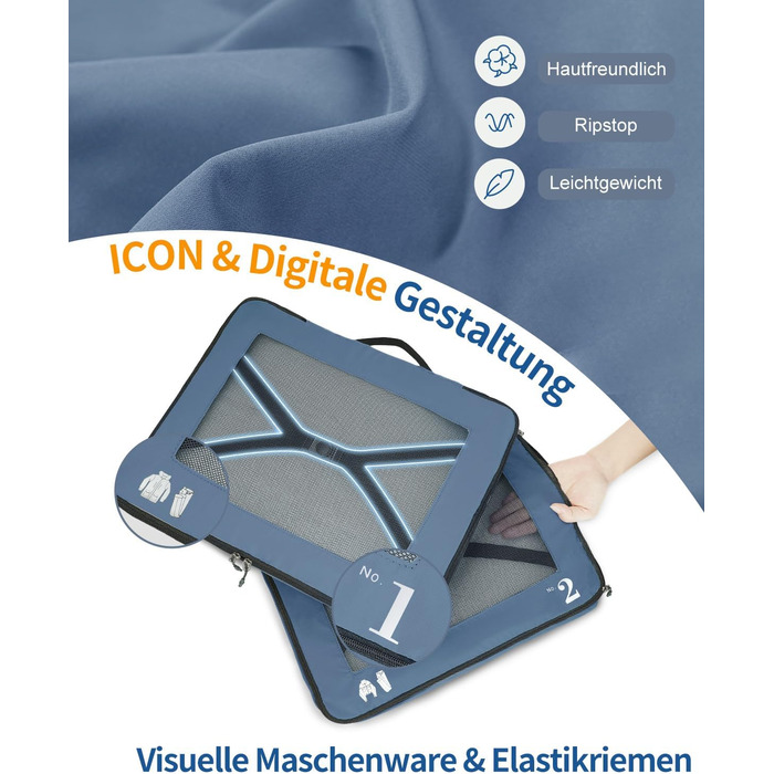Набір органайзерів для валізи ECOHUB 7 шт., тревел-куби з блискавкою, перероблене PET, блакитний