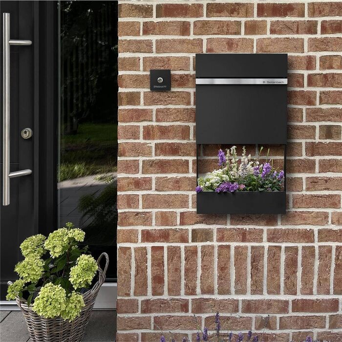 Поштова скринька Metzler з газетницею Anthrazit, персоналізована з табличкою з нержавіючої сталі V2A, порошкове покриття RAL 7016 Anthrazit - Stelio (RAL 9005)